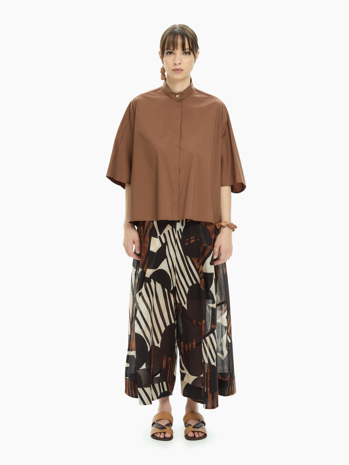 IXOS Camicia ampia con collo rialzato MARRONE