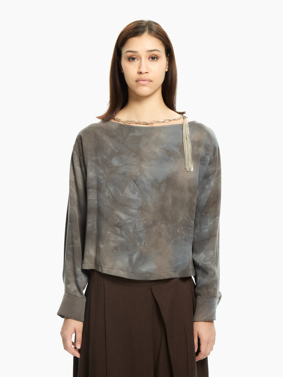 IXOS Blusa fluida con stampa astratta  GRIGIO
