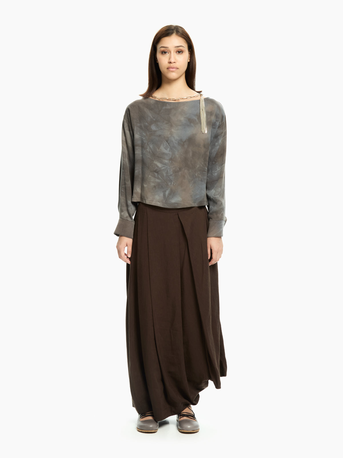 IXOS Blusa fluida con stampa astratta  GRIGIO