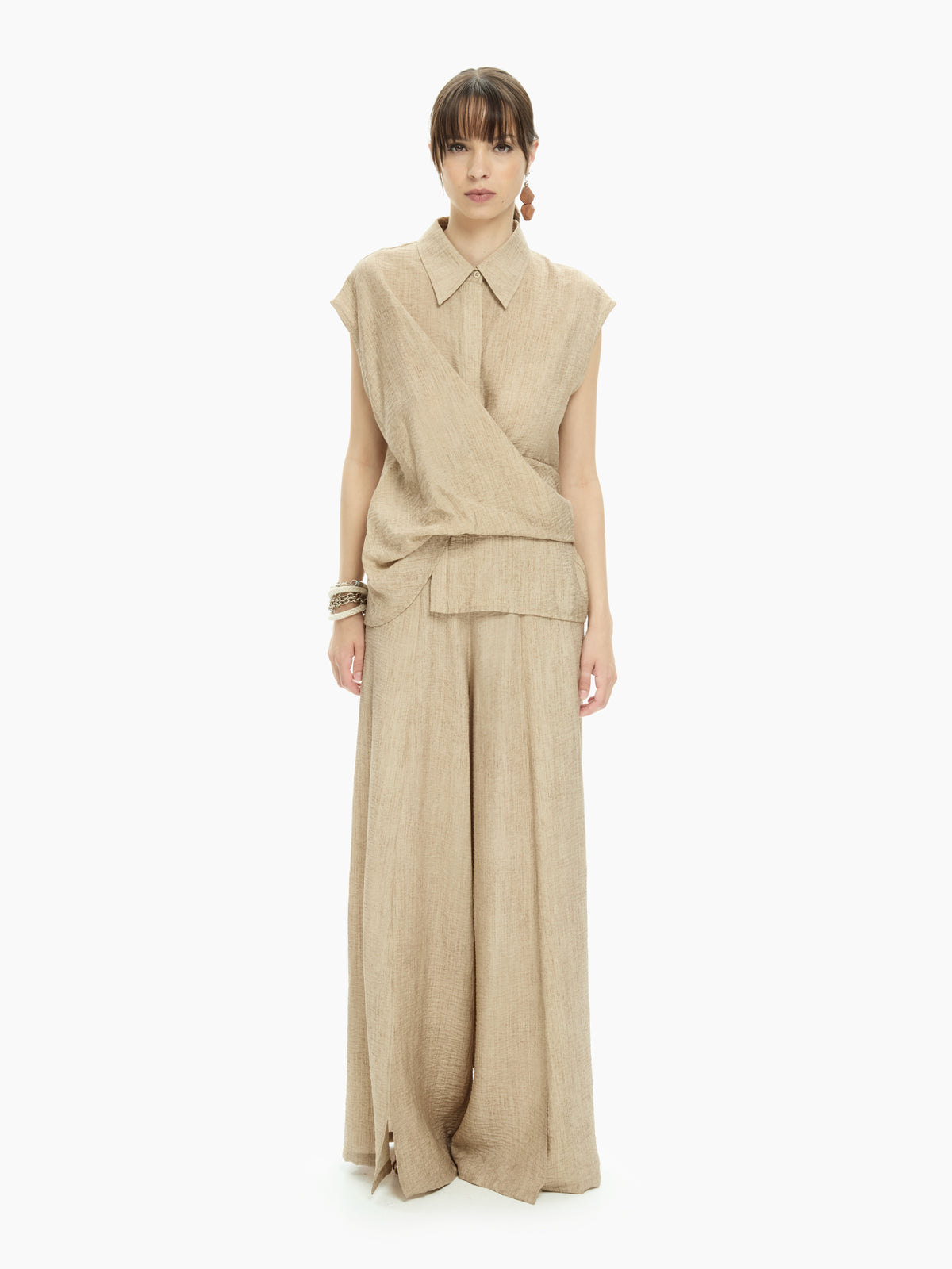 IXOS Camicia smanicata con pannello drappeggiato BEIGE
