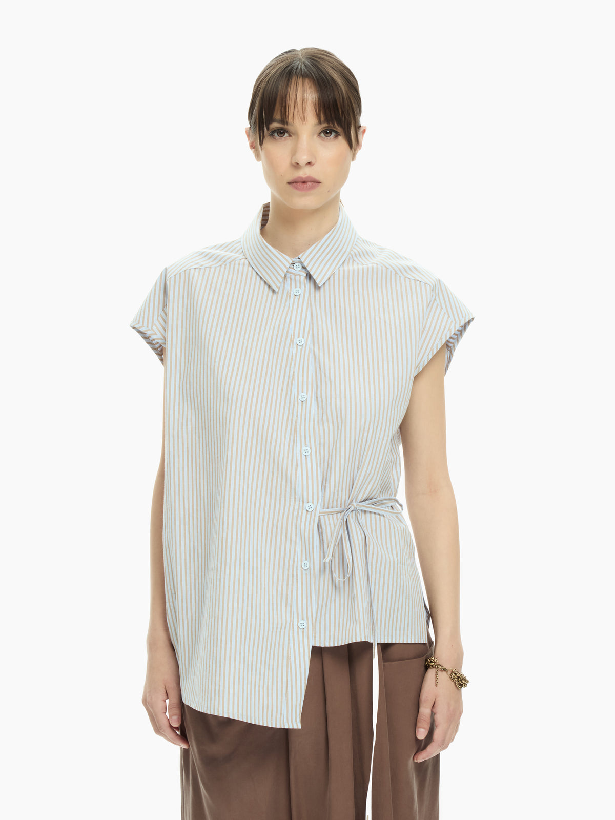 IXOS Camicia smanicata con cintura AZZURRO