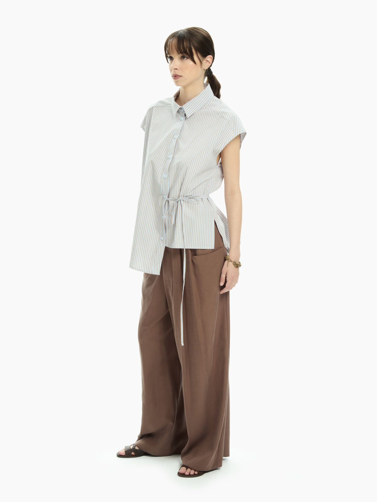 IXOS Camicia smanicata con cintura AZZURRO