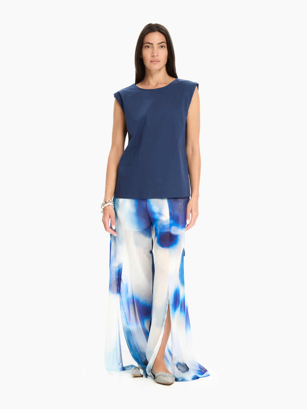 IXOS Pantaloni ampi con stampa astratta AZZURRO