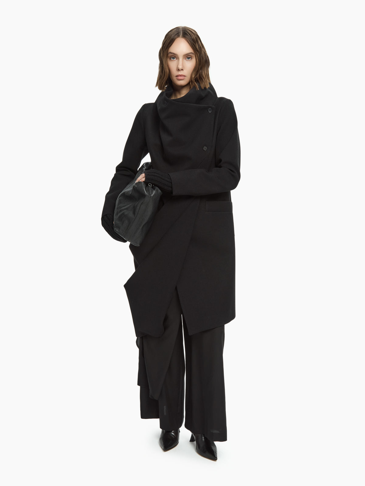 IXOS Cappotto asimmetrico drappeggiato NERO