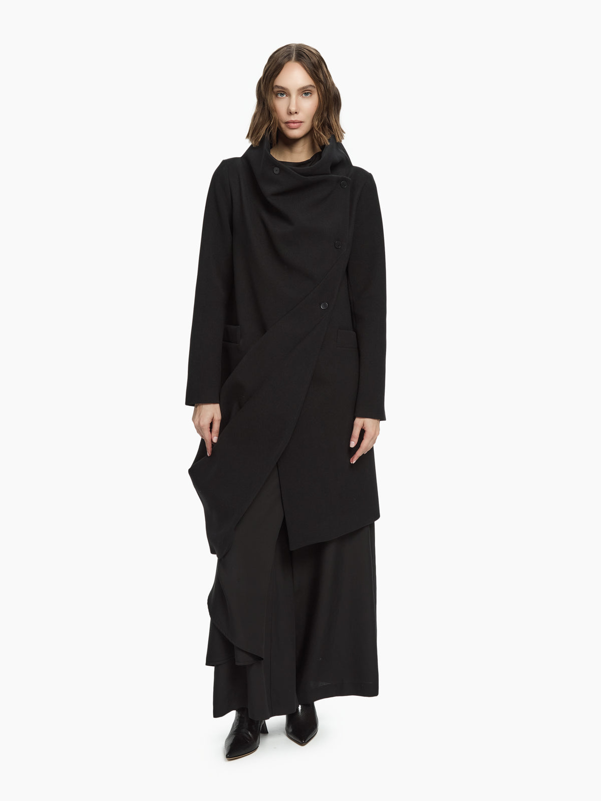 IXOS Cappotto asimmetrico drappeggiato NERO