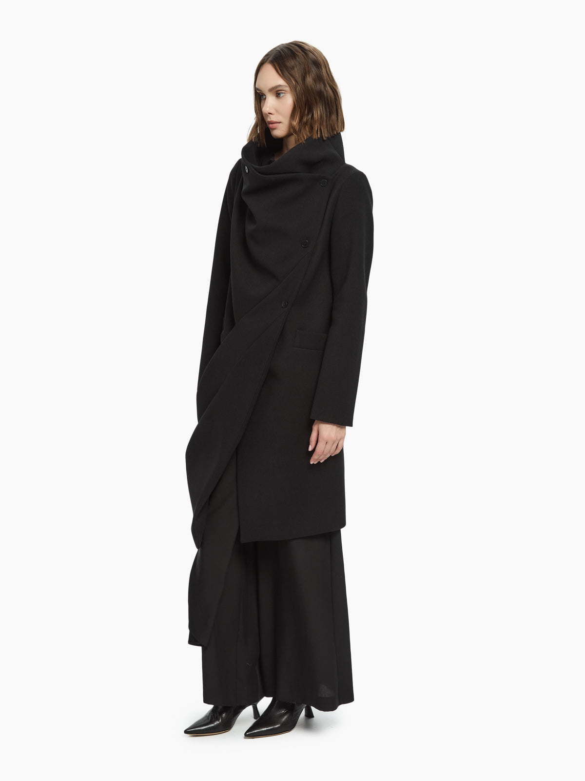 IXOS Cappotto asimmetrico drappeggiato NERO