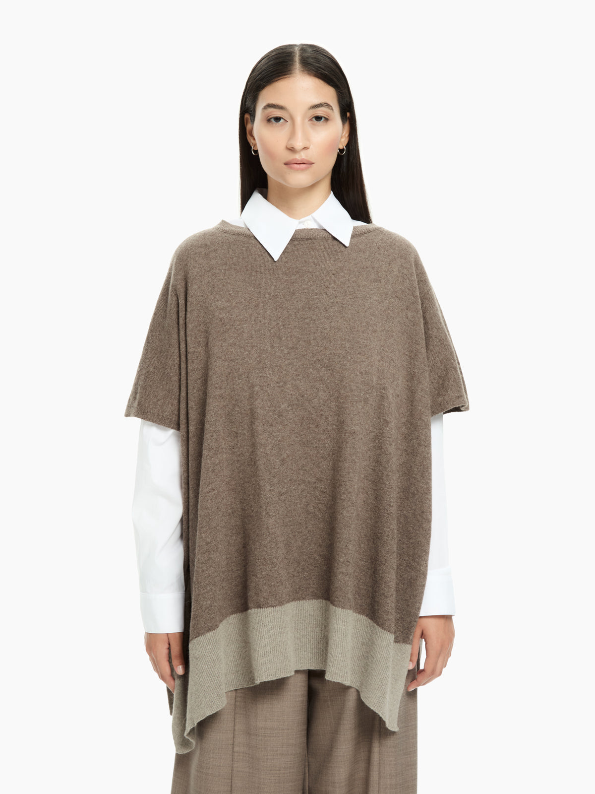 IXOS Poncho in maglia bicolore MARRONE
