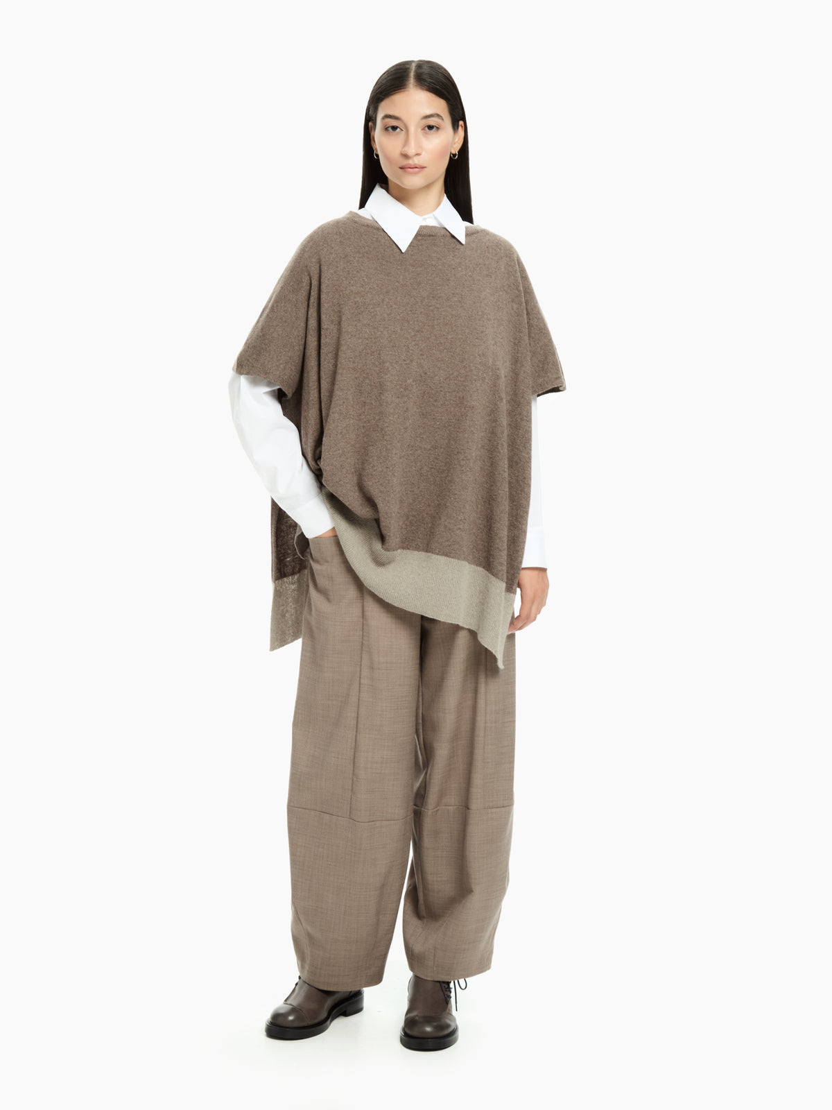 IXOS Poncho in maglia bicolore MARRONE