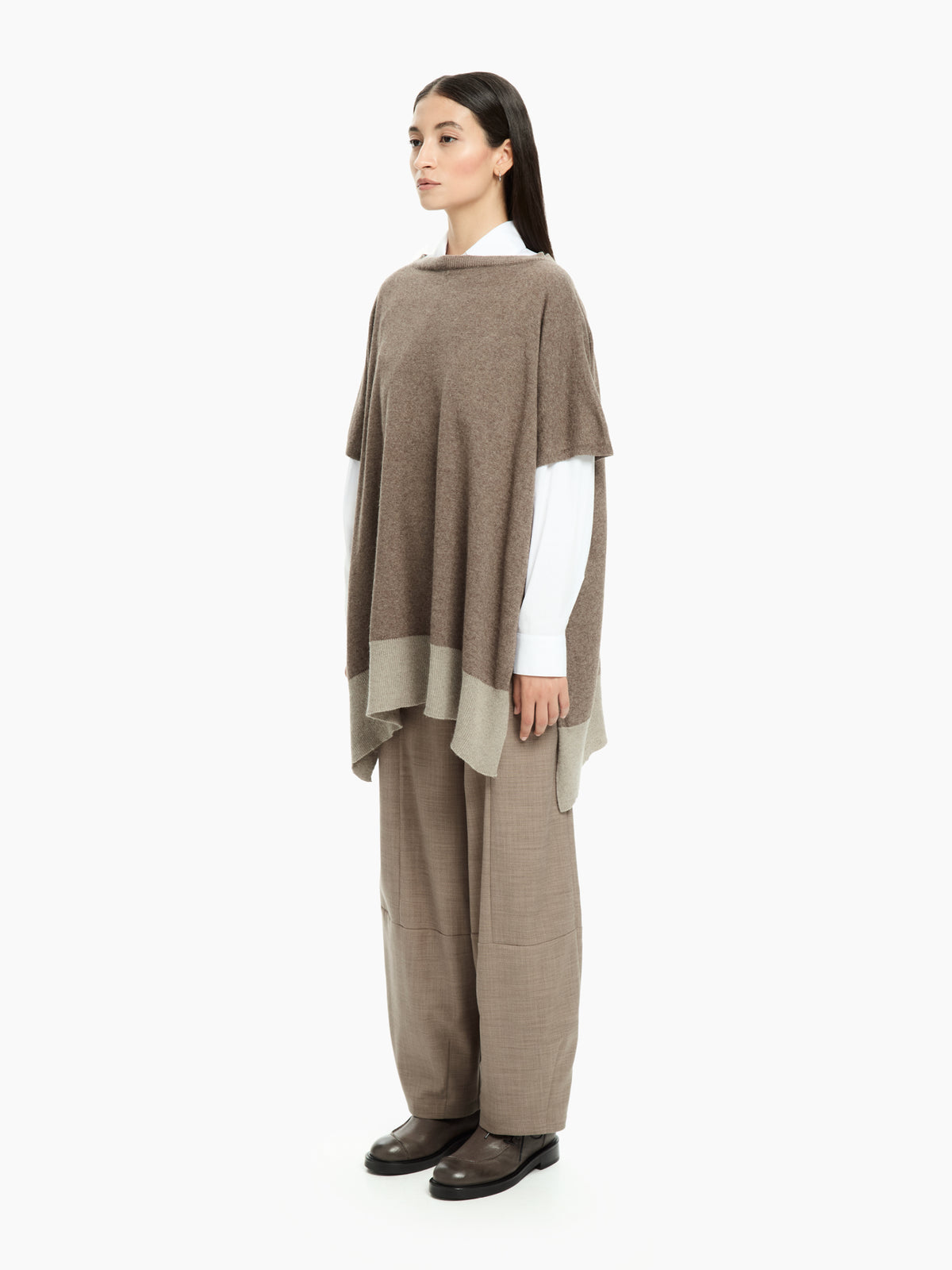 IXOS Poncho in maglia bicolore MARRONE