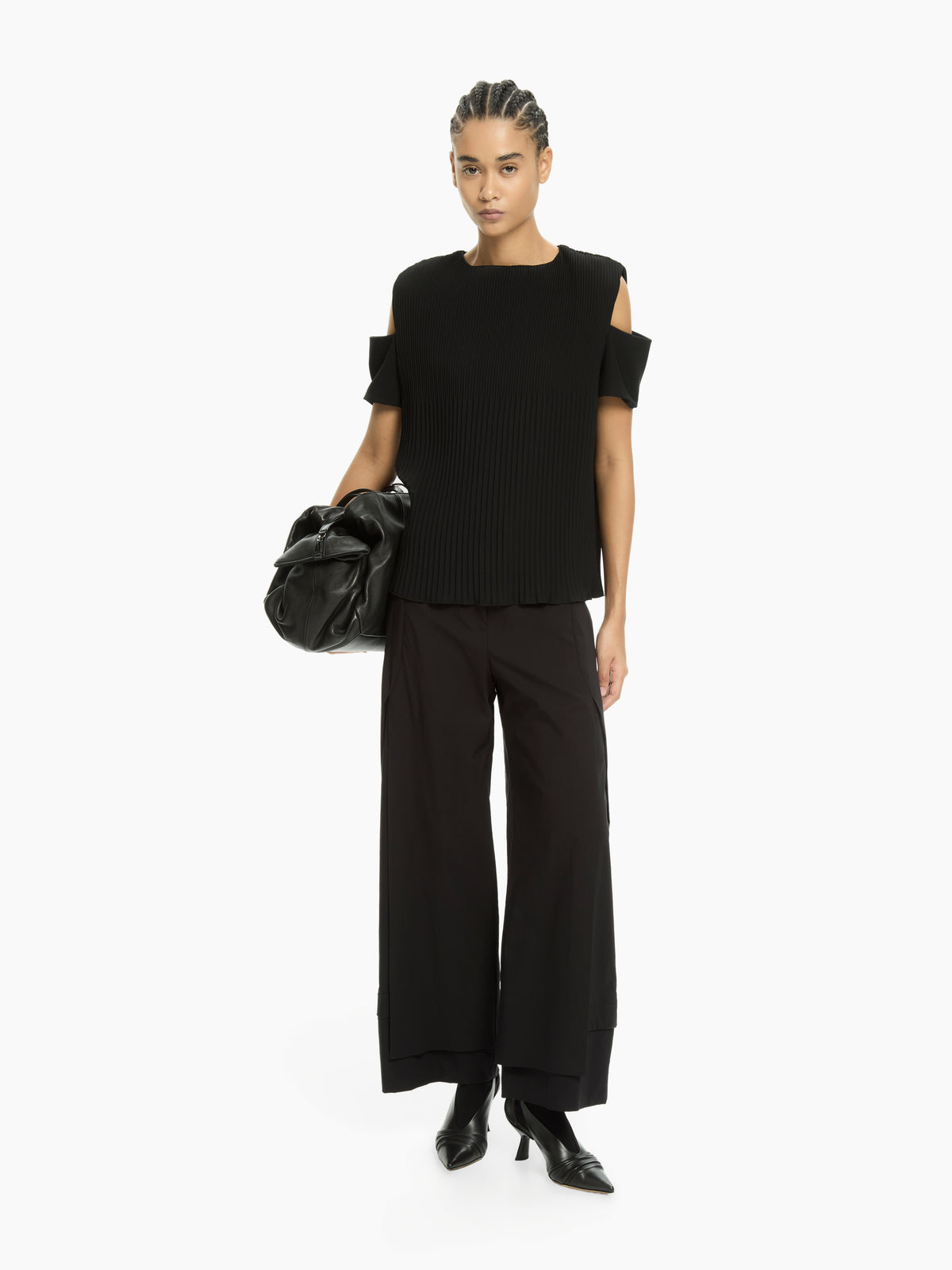 IXOS Top plissé con spalle cut-out NERO