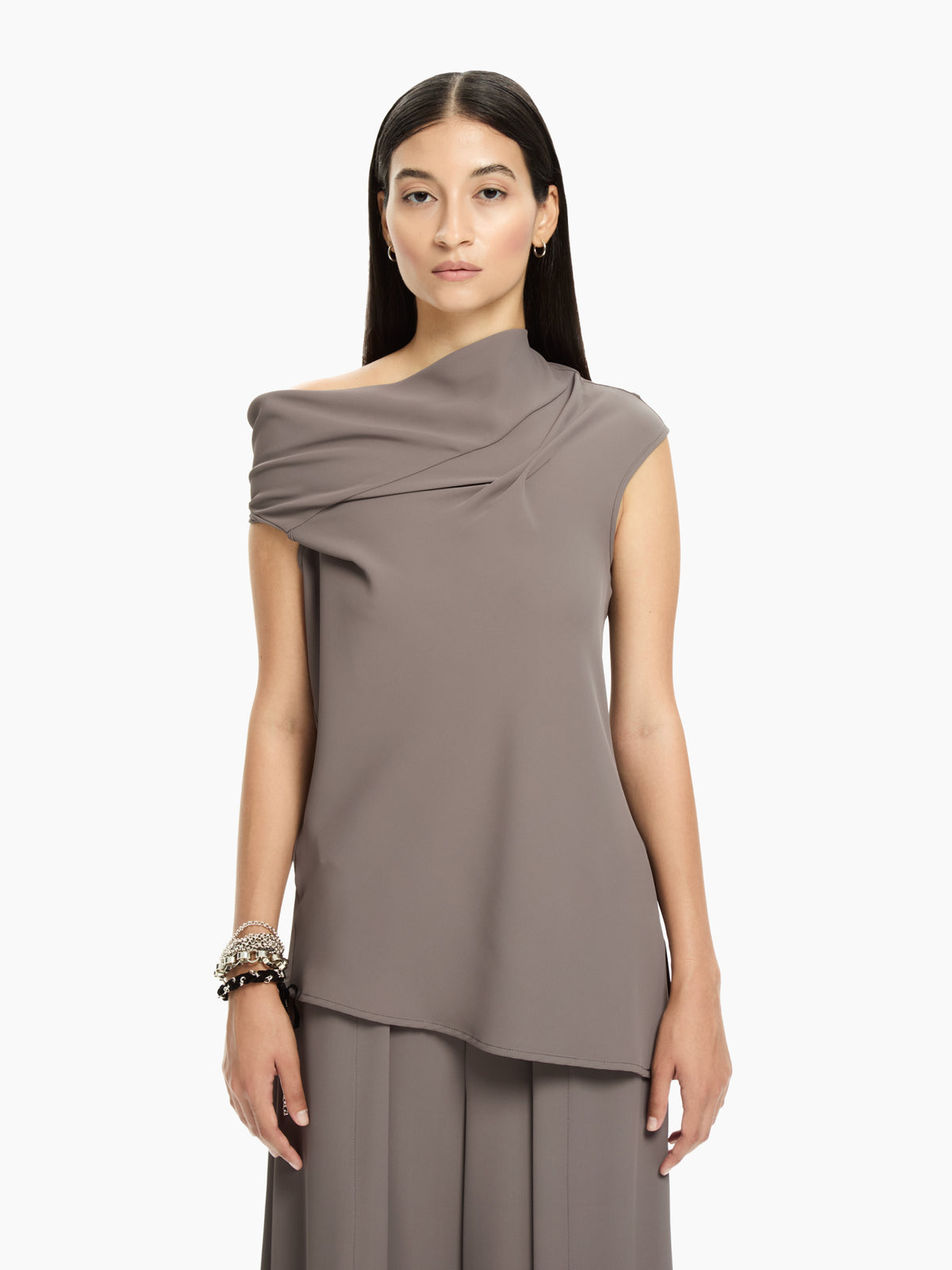 IXOS Top con drappeggio asimmetrico GRIGIO