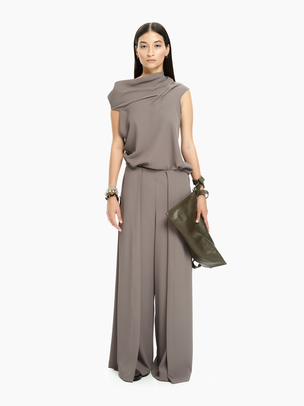 IXOS Top con drappeggio asimmetrico GRIGIO
