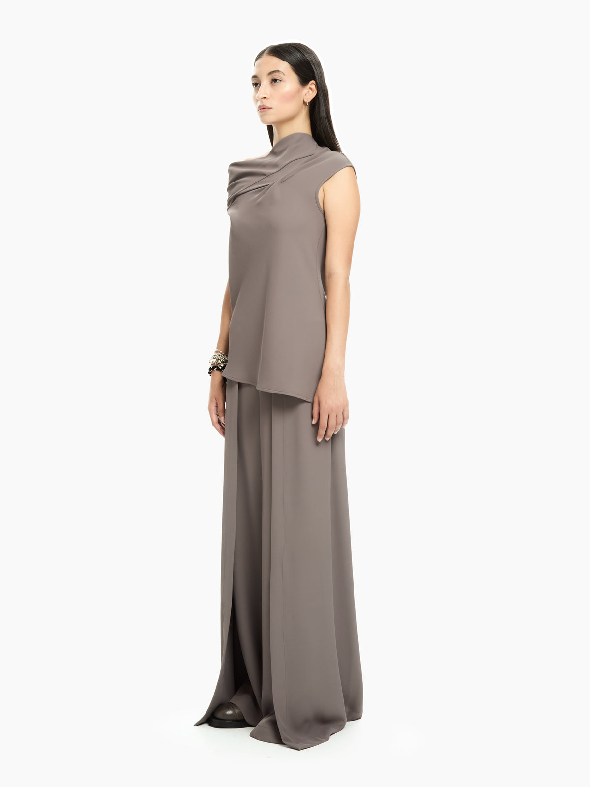 IXOS Top con drappeggio asimmetrico GRIGIO