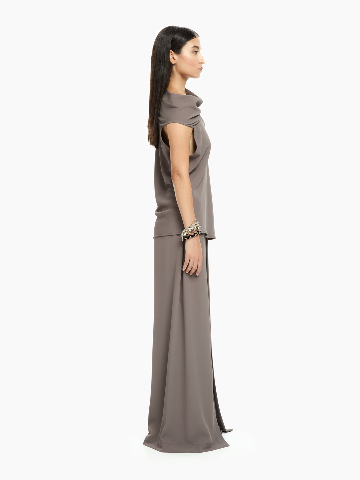 IXOS Top con drappeggio asimmetrico GRIGIO