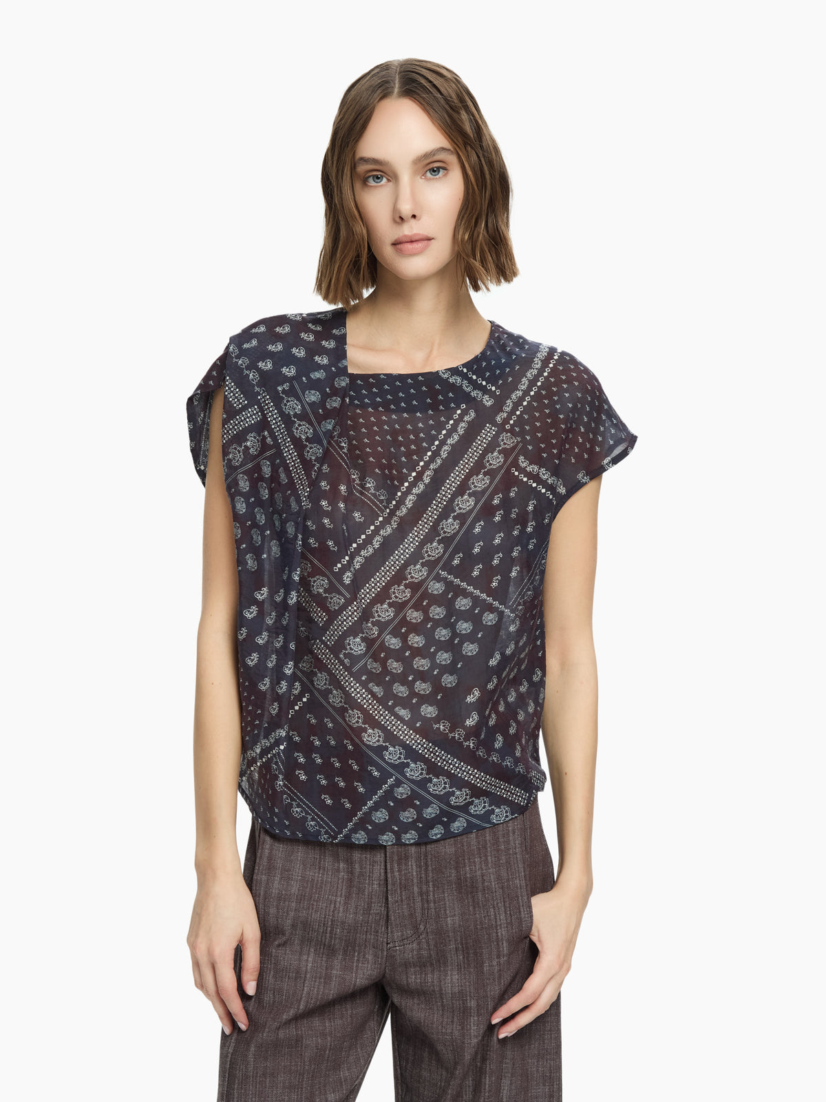 IXOS Top stampa foulard BLU