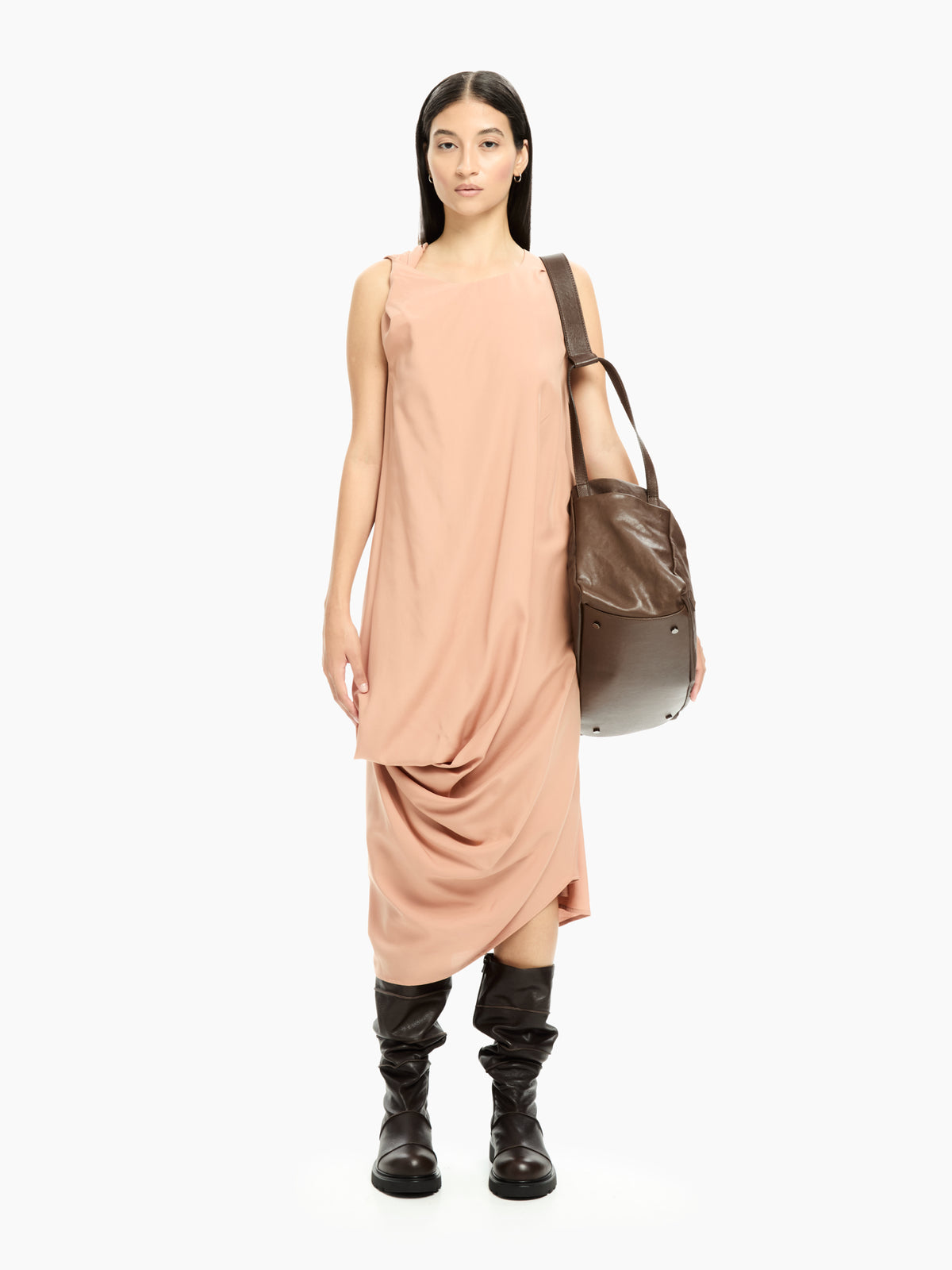 IXOS Abito midi drappeggiato FANGO