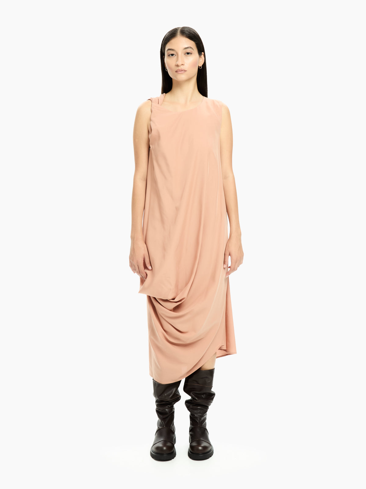 IXOS Abito midi drappeggiato FANGO