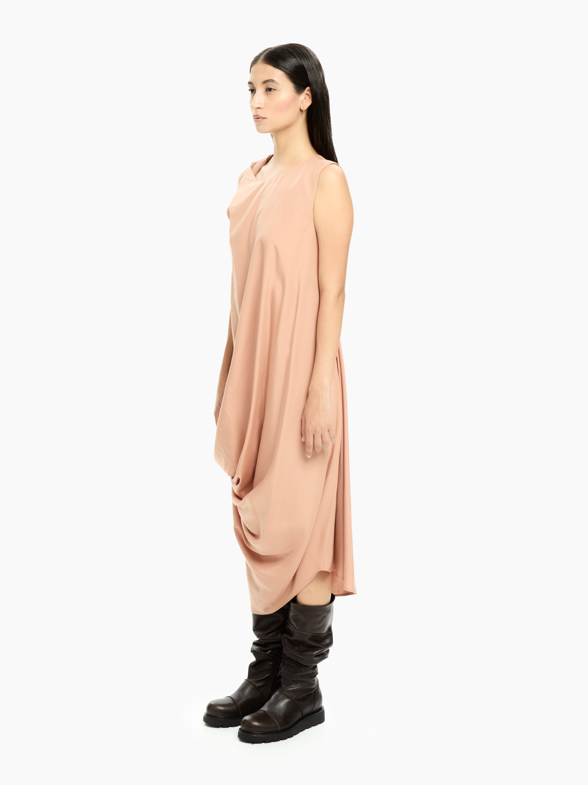 IXOS Abito midi drappeggiato FANGO