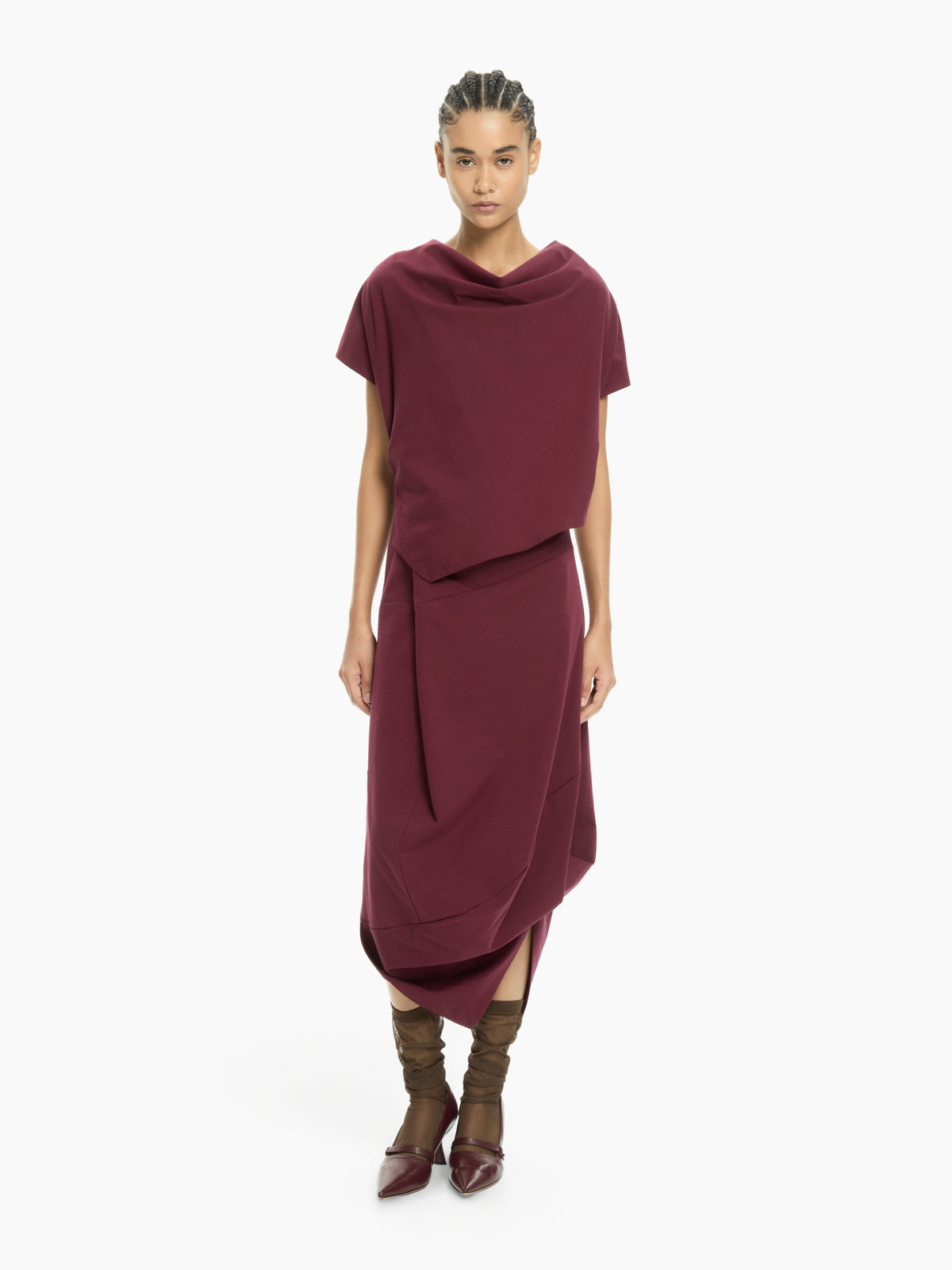 IXOS Abito asimmetrico con collo drappeggiato BORDEAUX