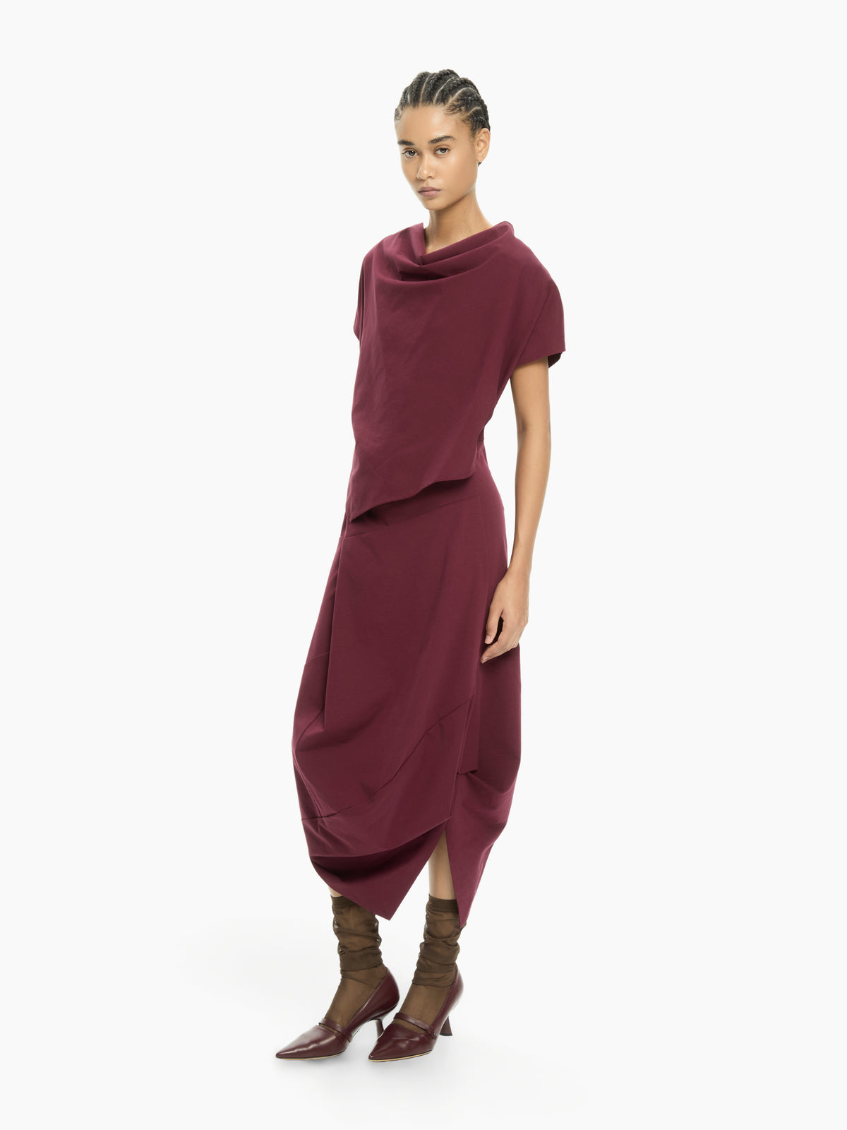 IXOS Abito asimmetrico con collo drappeggiato BORDEAUX