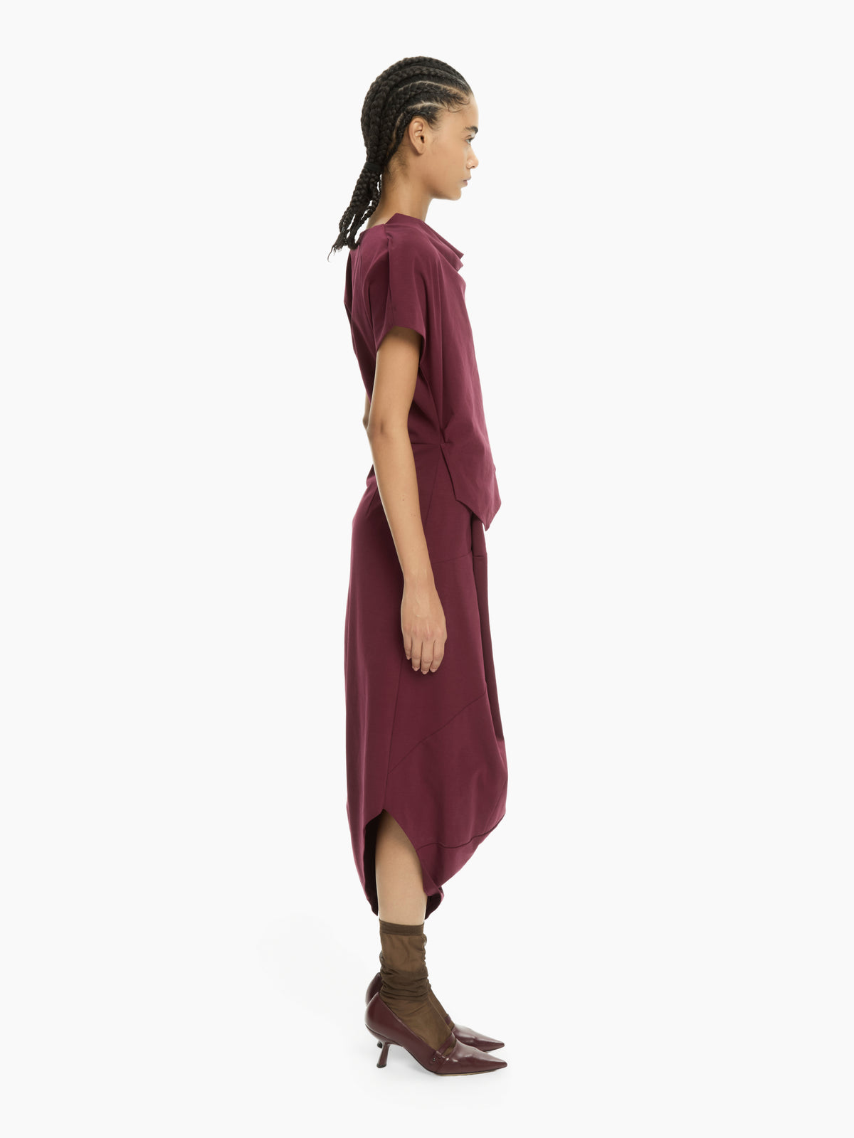 IXOS Abito asimmetrico con collo drappeggiato BORDEAUX