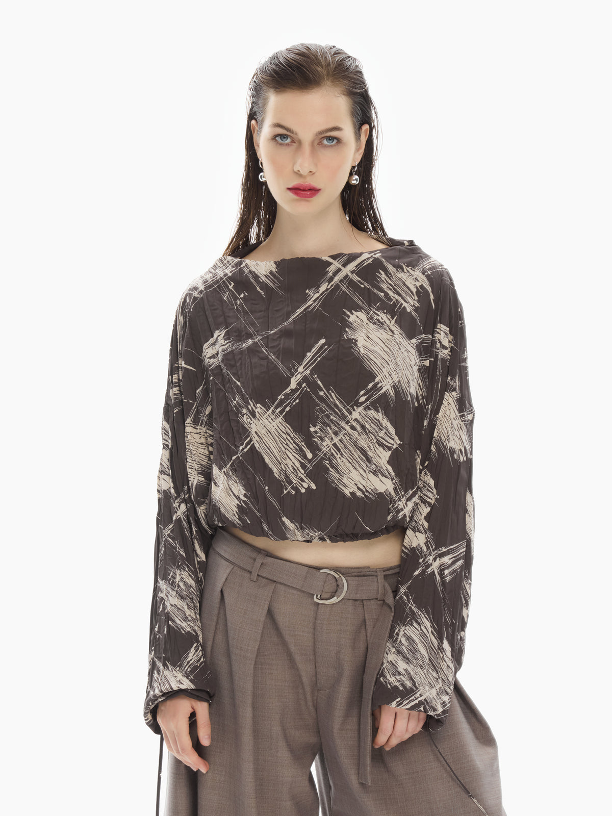 IXOS Camicia cropped con stampa grafica GRIGIO