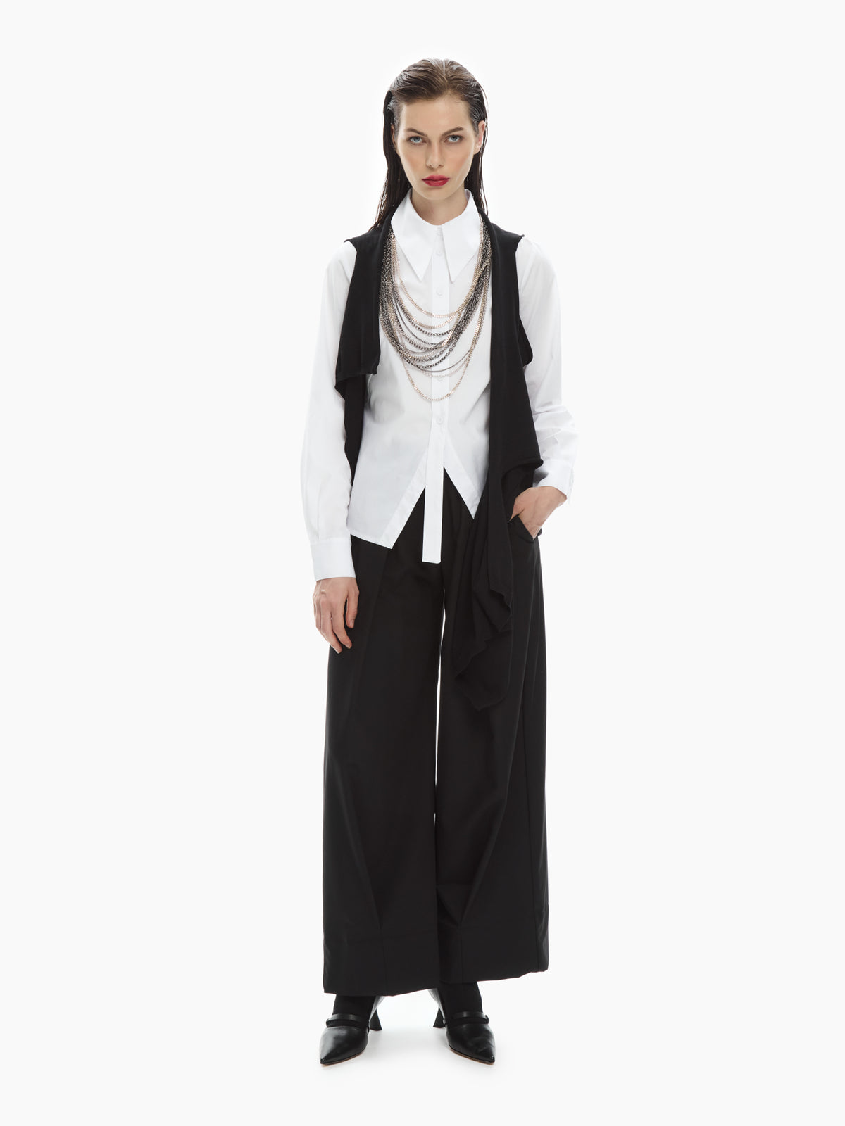 IXOS Pantaloni palazzo con vita elasticizzata NERO