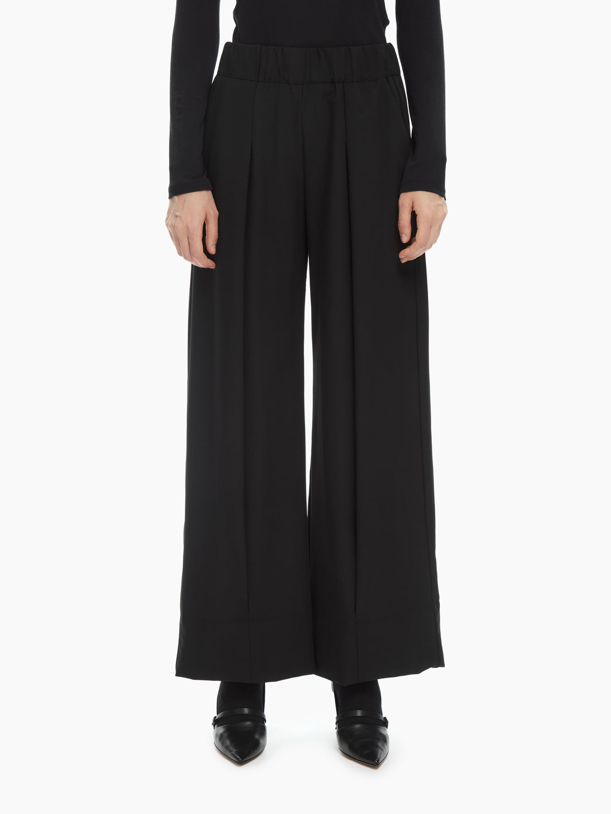 IXOS Pantaloni palazzo con vita elasticizzata NERO