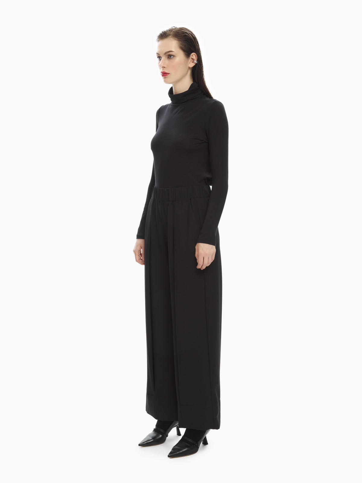 IXOS Pantaloni palazzo con vita elasticizzata NERO