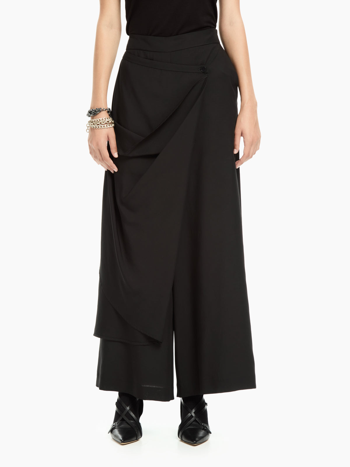 IXOS Pantaloni palazzo con pannello drappeggiato NERO