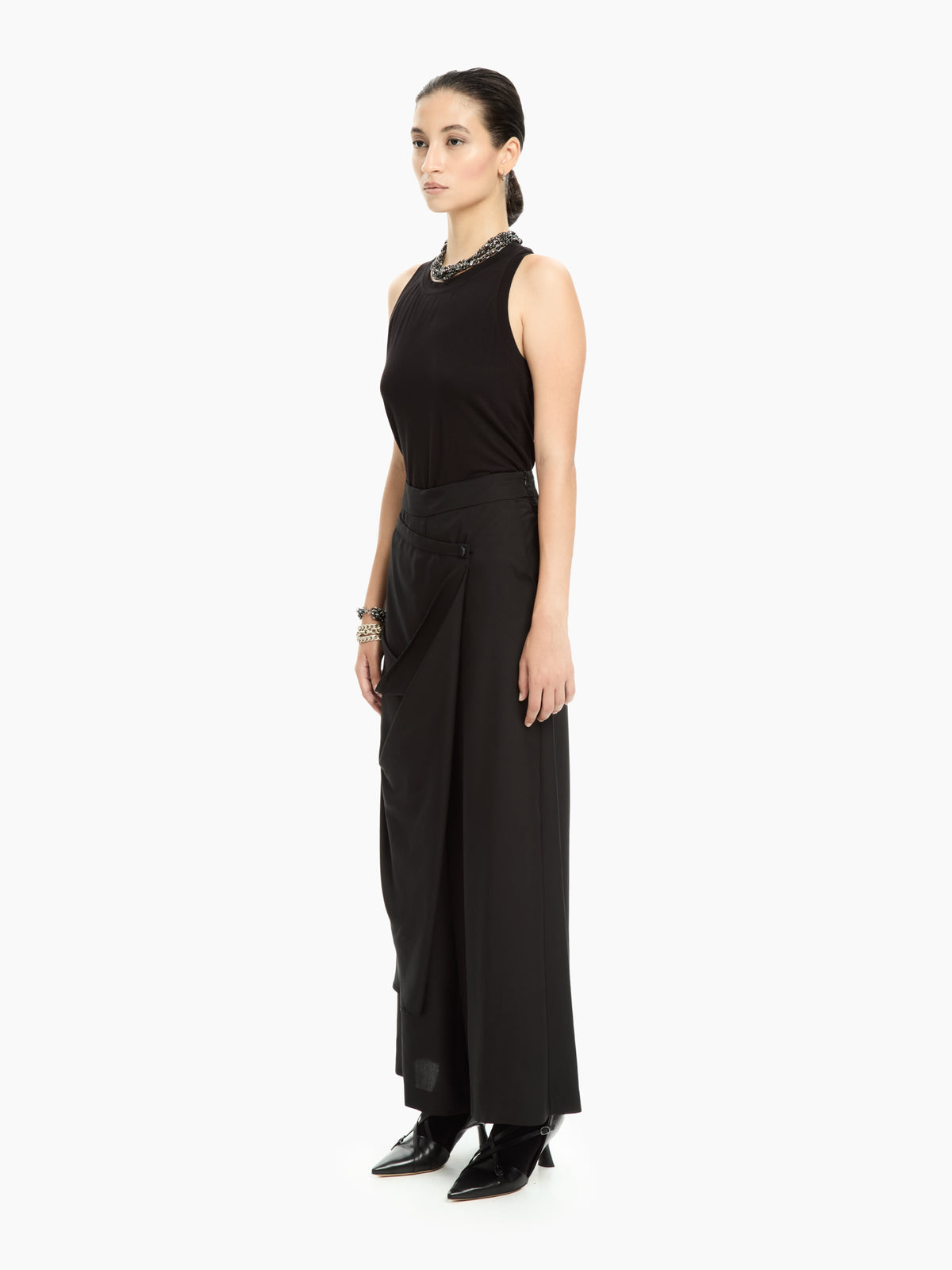 IXOS Pantaloni palazzo con pannello drappeggiato NERO