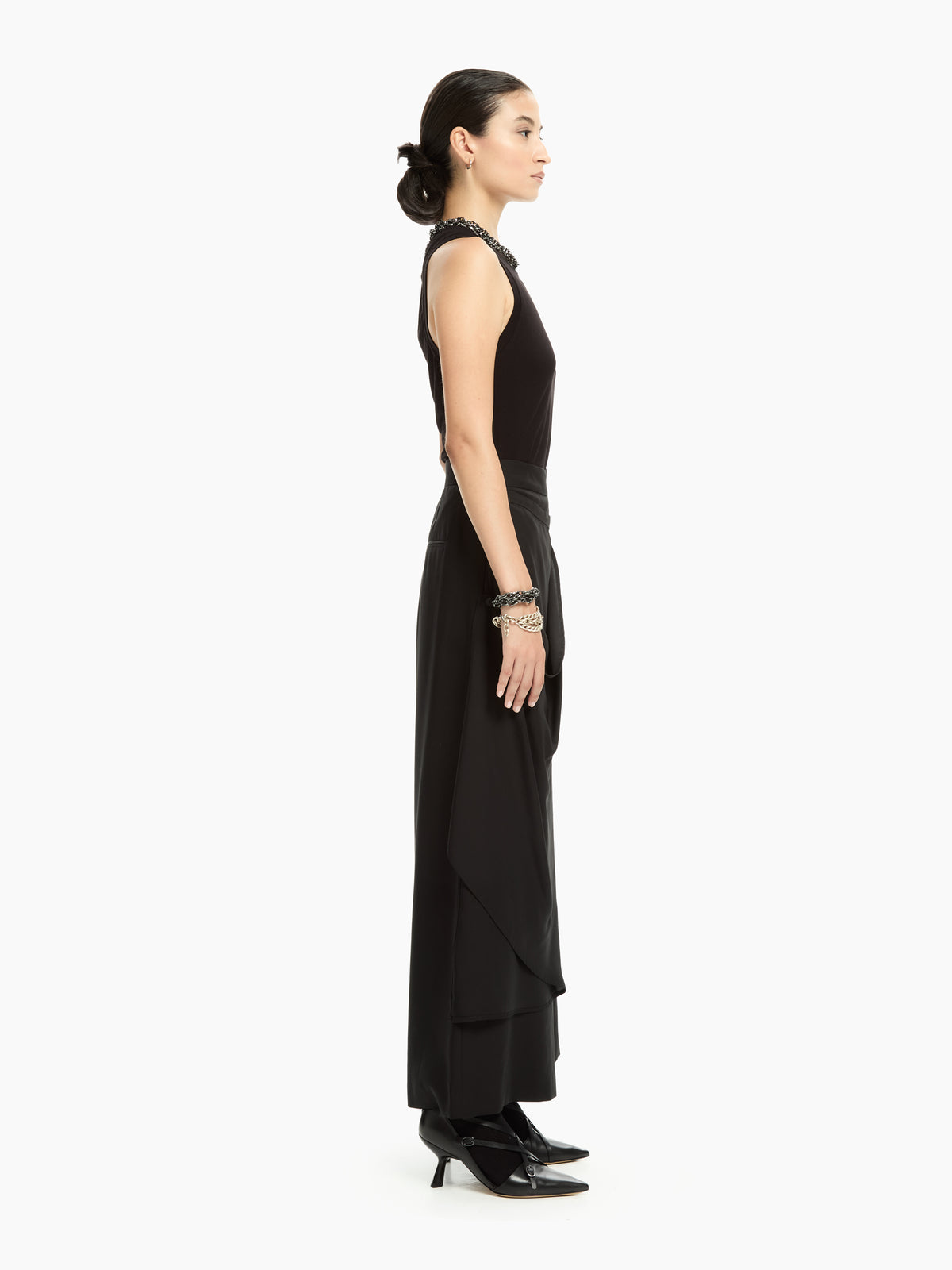 IXOS Pantaloni palazzo con pannello drappeggiato NERO