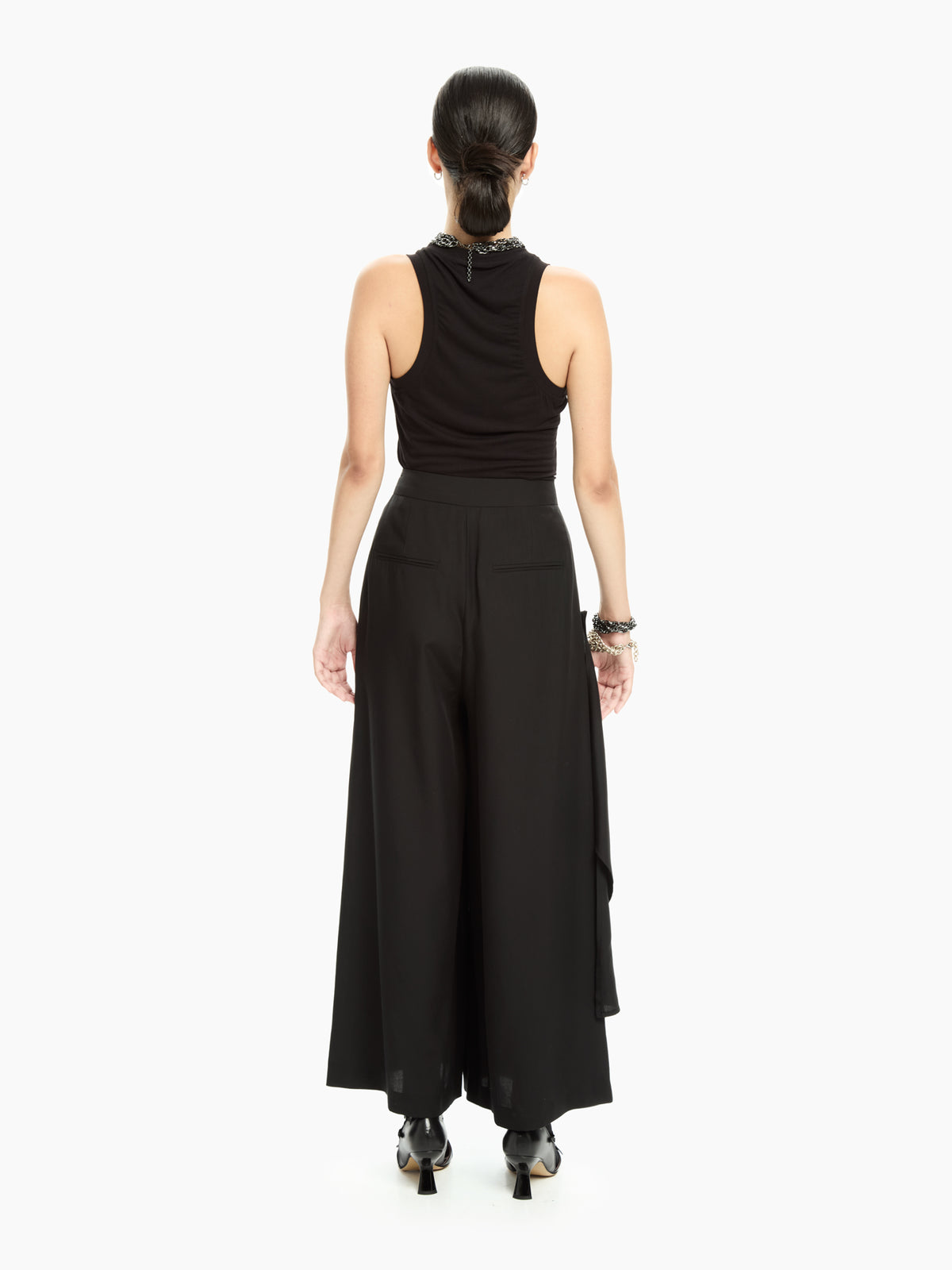 IXOS Pantaloni palazzo con pannello drappeggiato NERO