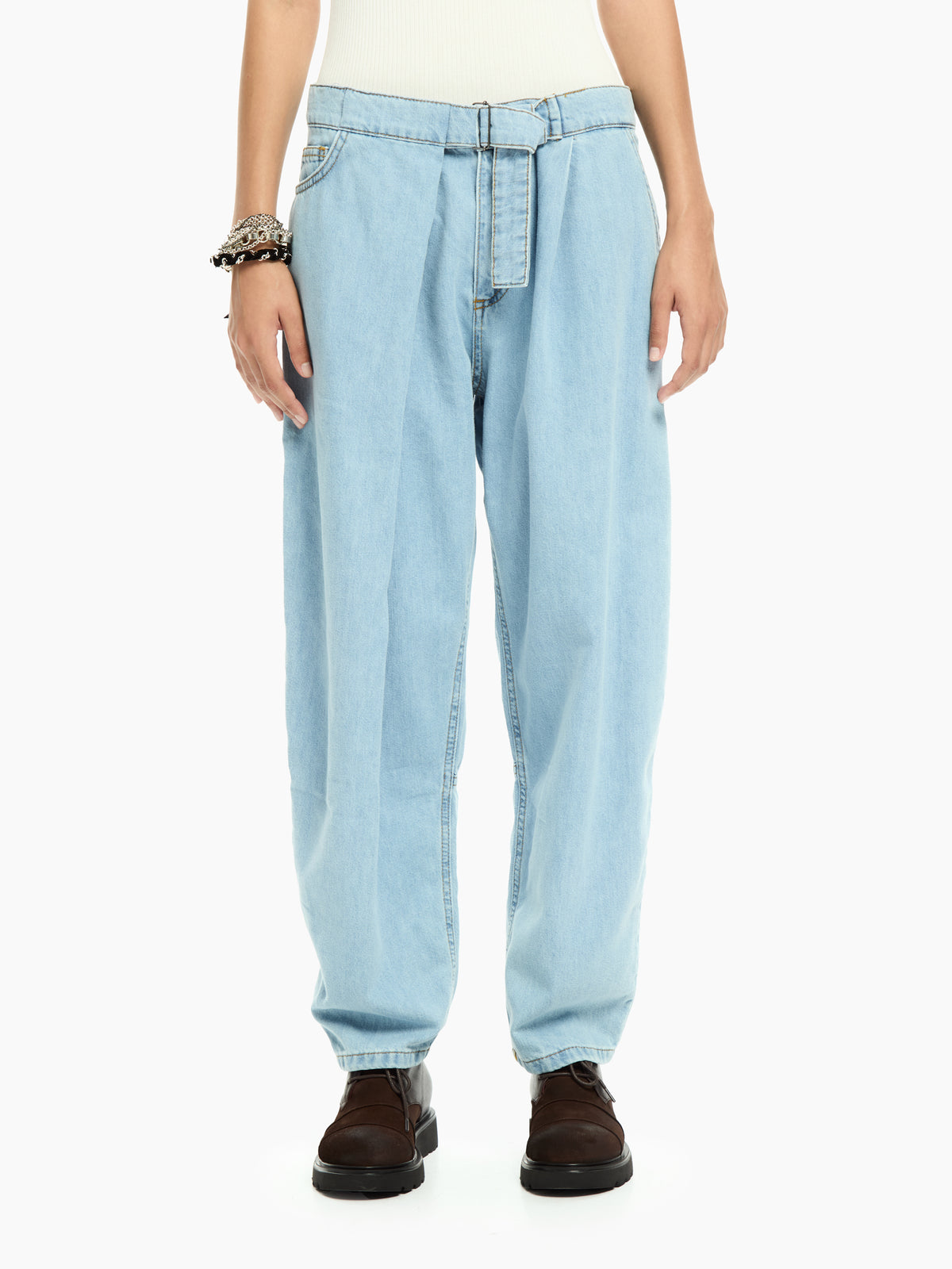 IXOS Jeans relaxed con cintura in denim CELESTE